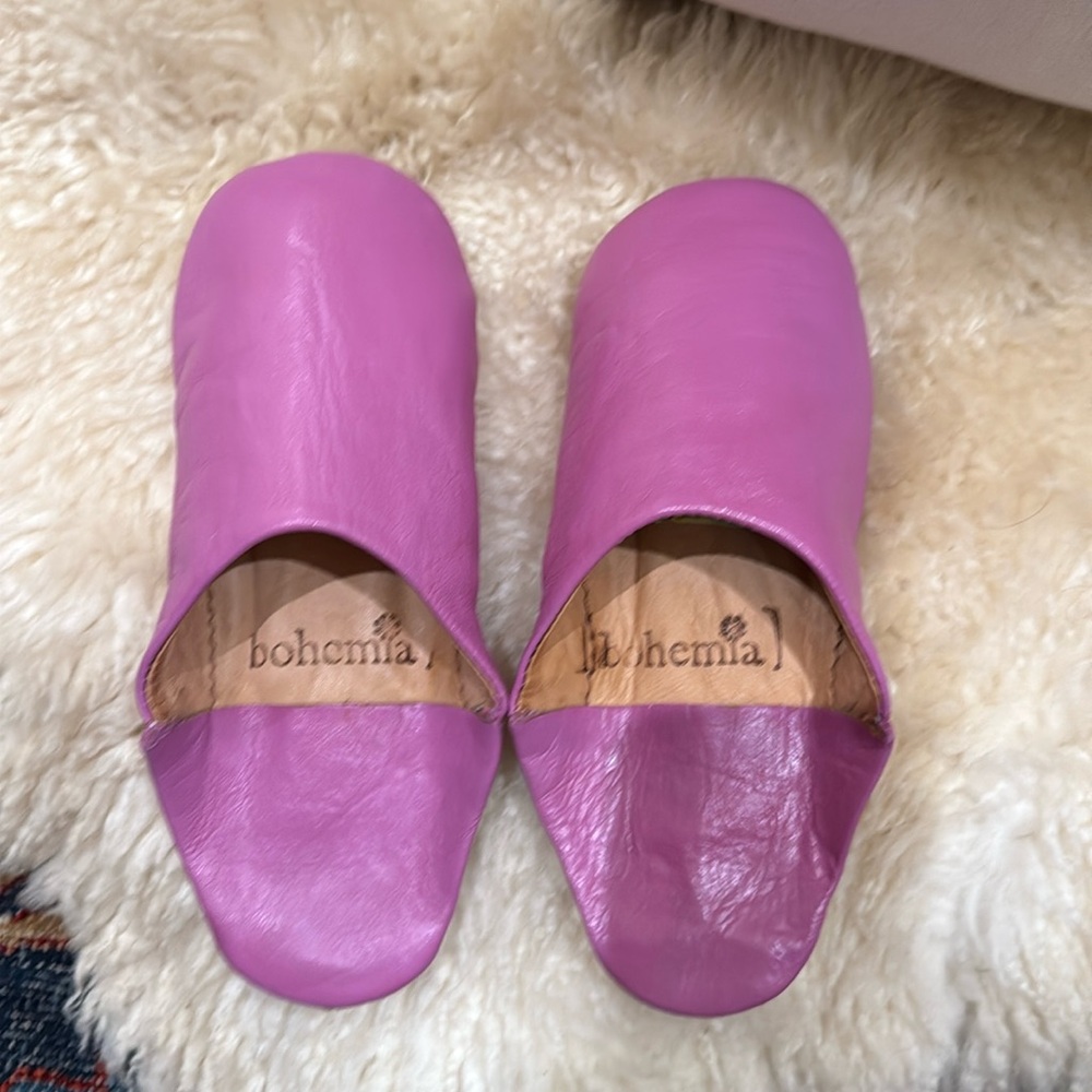 Bohemia pink/lavender all Leather barefoot slides/slippers